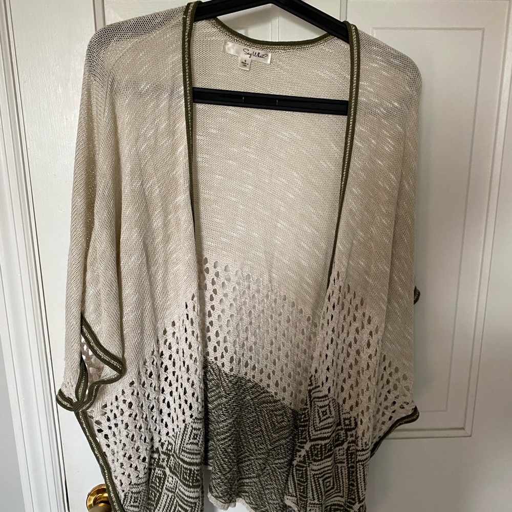 Cream and Green Cardigan. Size S